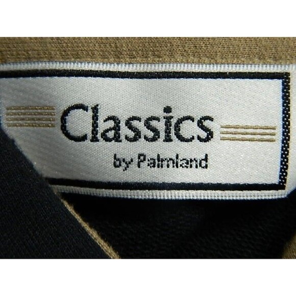 Classics by Palmland Mens Long Sleeve Polo Shirt Size Medium Black Tan & White - Picture 7 of 15
